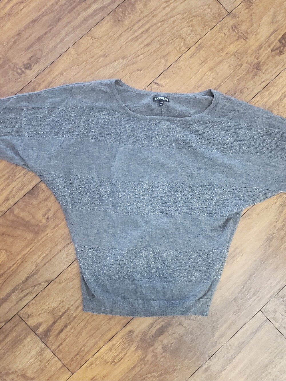 Express Gray Metallic Stripe Dolman Sleeve Sweater XS